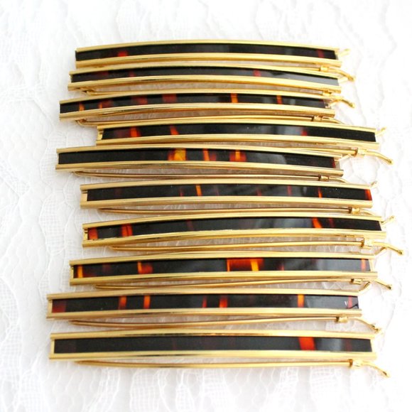 Vintage Hair Barrette Gold Tone Metal Tortoise Inlay Wire Clasp New Old … - Picture 6 of 7